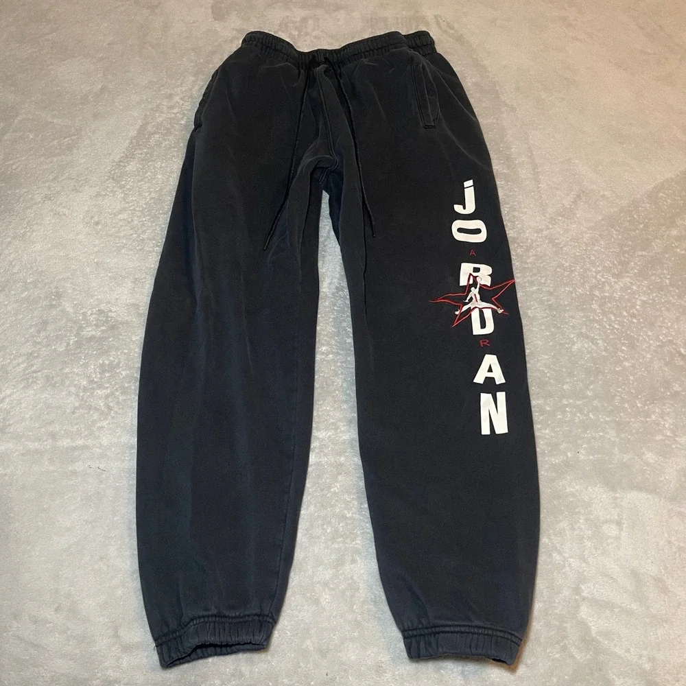 Nike Air Jordan Sweatpants Mens Black Medium Flight Fleece Graphic Joggers Gym